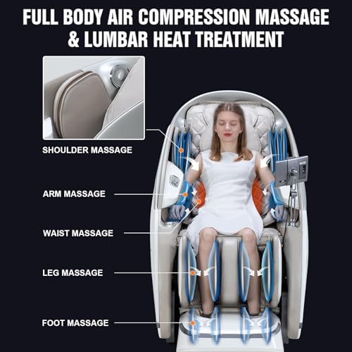 Alfine A688 Heaven Duet Massage Chair-4D & 3D Dual-Mechanism Zero Gravity Recliner with Yoga Stretch and Electric Automatic Footrest Extension-Full Body Relaxation (Beige)