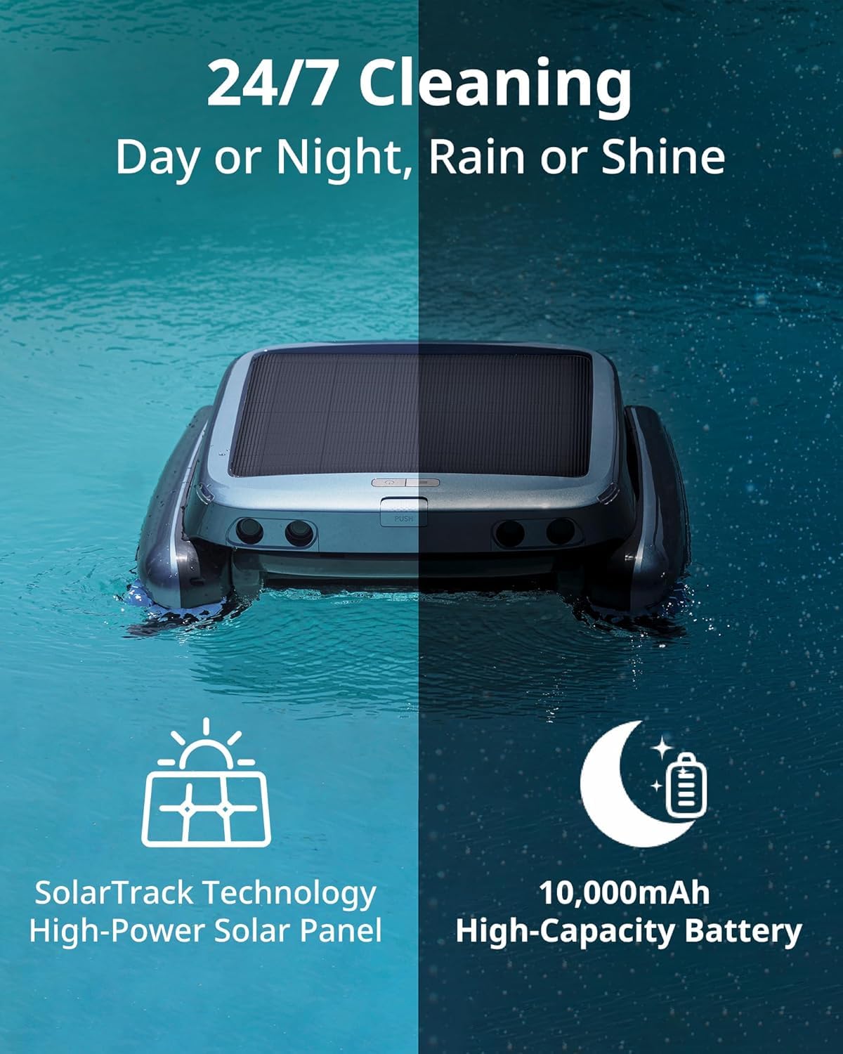 Beatbot iSkim Ultra Solar Powered Robotic Pool Skimmer, Pool Surface Cleaner Robot, Dual Charging Options, Water Clarification, Edge & Corner Cleaning, S-Path Optimization, App Control, Silver Gray