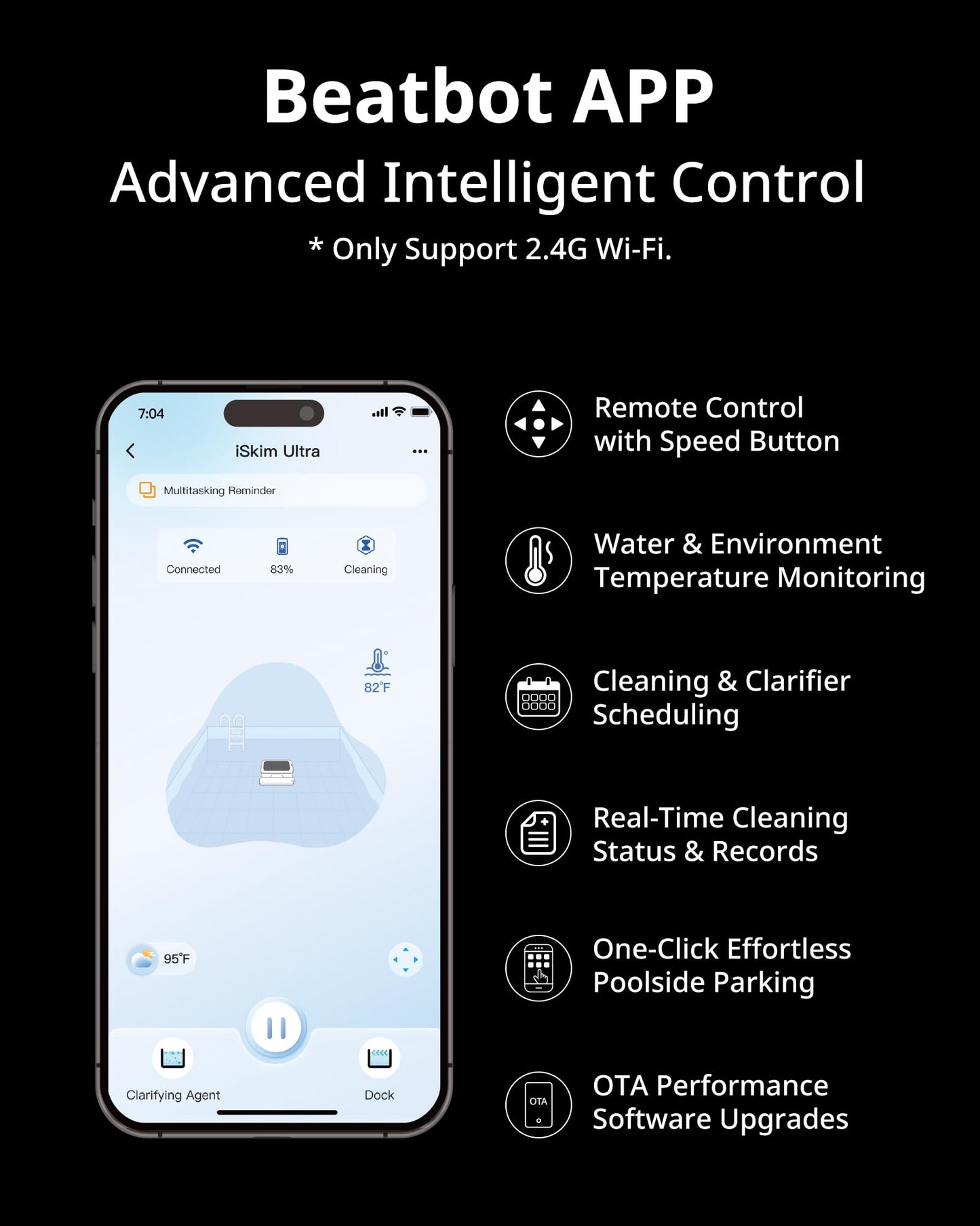 Beatbot iSkim Ultra Solar Powered Robotic Pool Skimmer, Pool Surface Cleaner Robot, Dual Charging Options, Water Clarification, Edge & Corner Cleaning, S-Path Optimization, App Control, Silver Gray