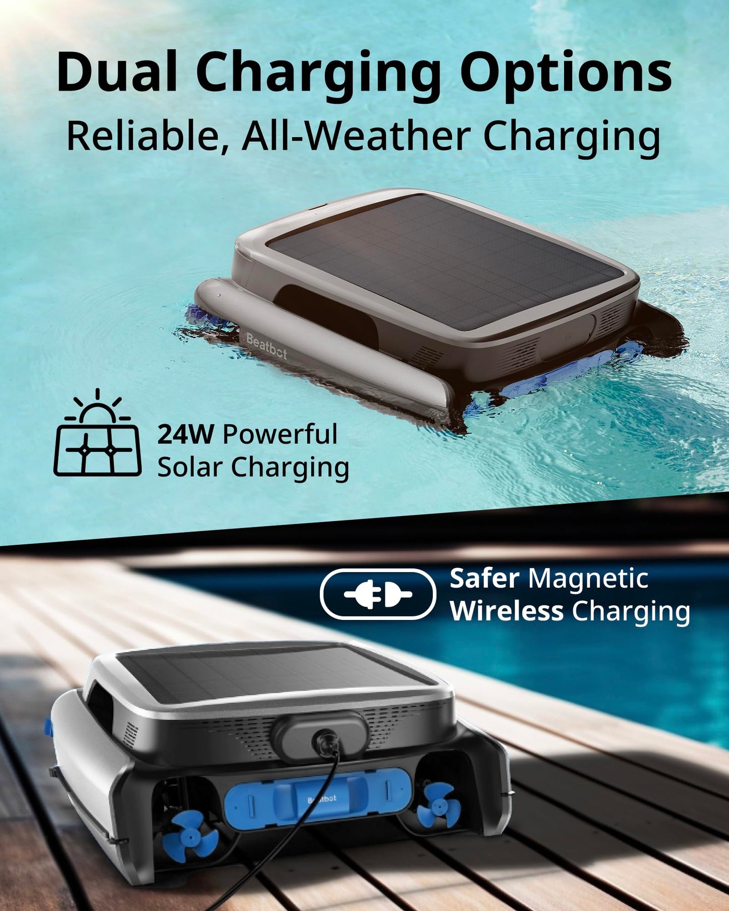 Beatbot iSkim Ultra Solar Powered Robotic Pool Skimmer, Pool Surface Cleaner Robot, Dual Charging Options, Water Clarification, Edge & Corner Cleaning, S-Path Optimization, App Control, Silver Gray