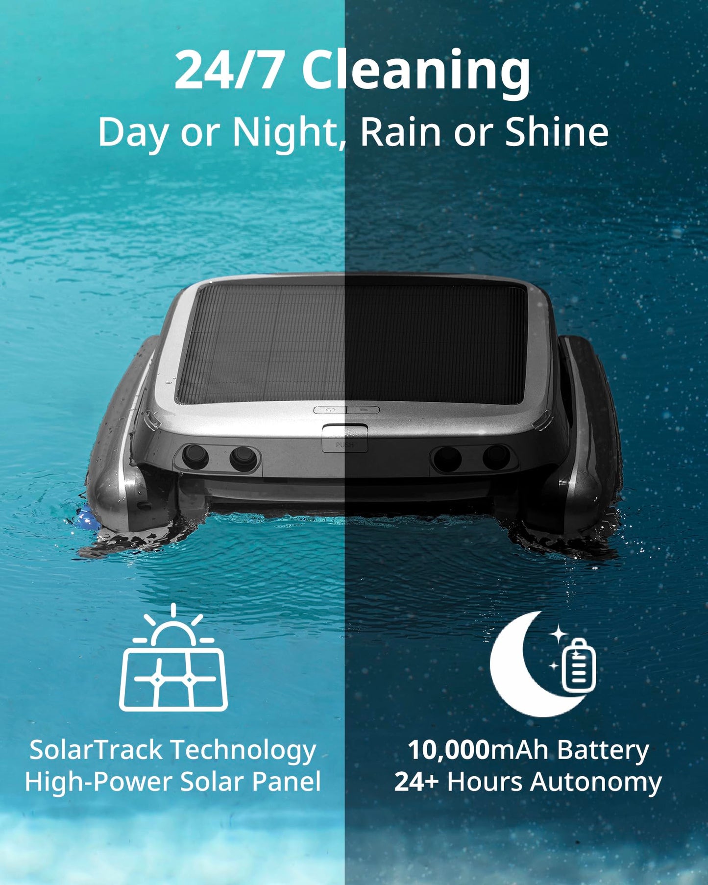 Beatbot iSkim Ultra Solar Powered Robotic Pool Skimmer, Pool Surface Cleaner Robot, Dual Charging Options, Water Clarification, Edge & Corner Cleaning, S-Path Optimization, App Control, Silver Gray