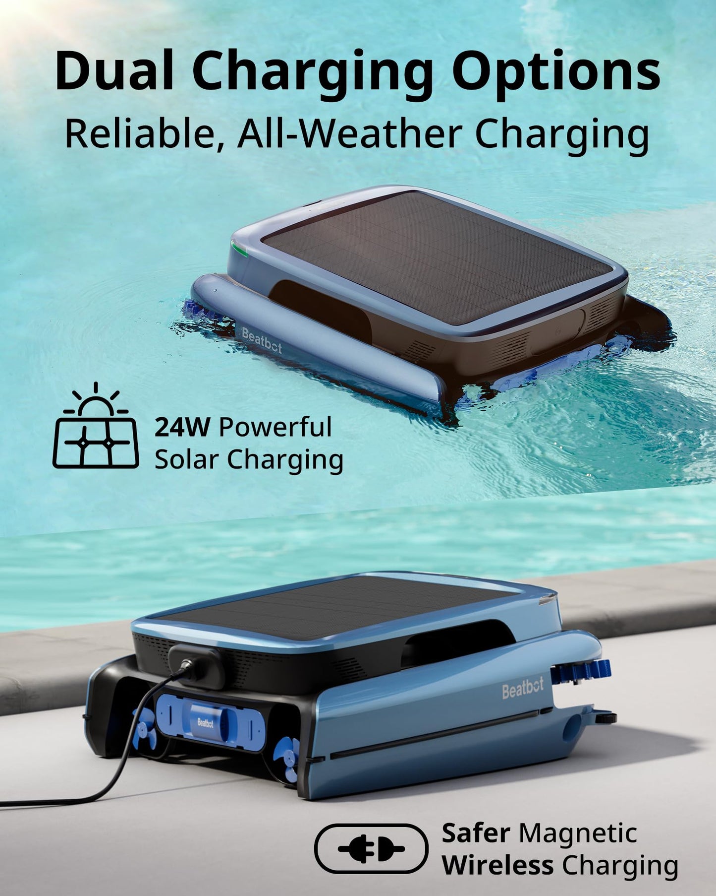 Beatbot iSkim Ultra Solar Powered Robotic Pool Skimmer, Pool Surface Cleaner Robot, Dual Charging Options, Water Clarification, Edge & Corner Cleaning, S-Path Optimization, App Control, Silver Gray